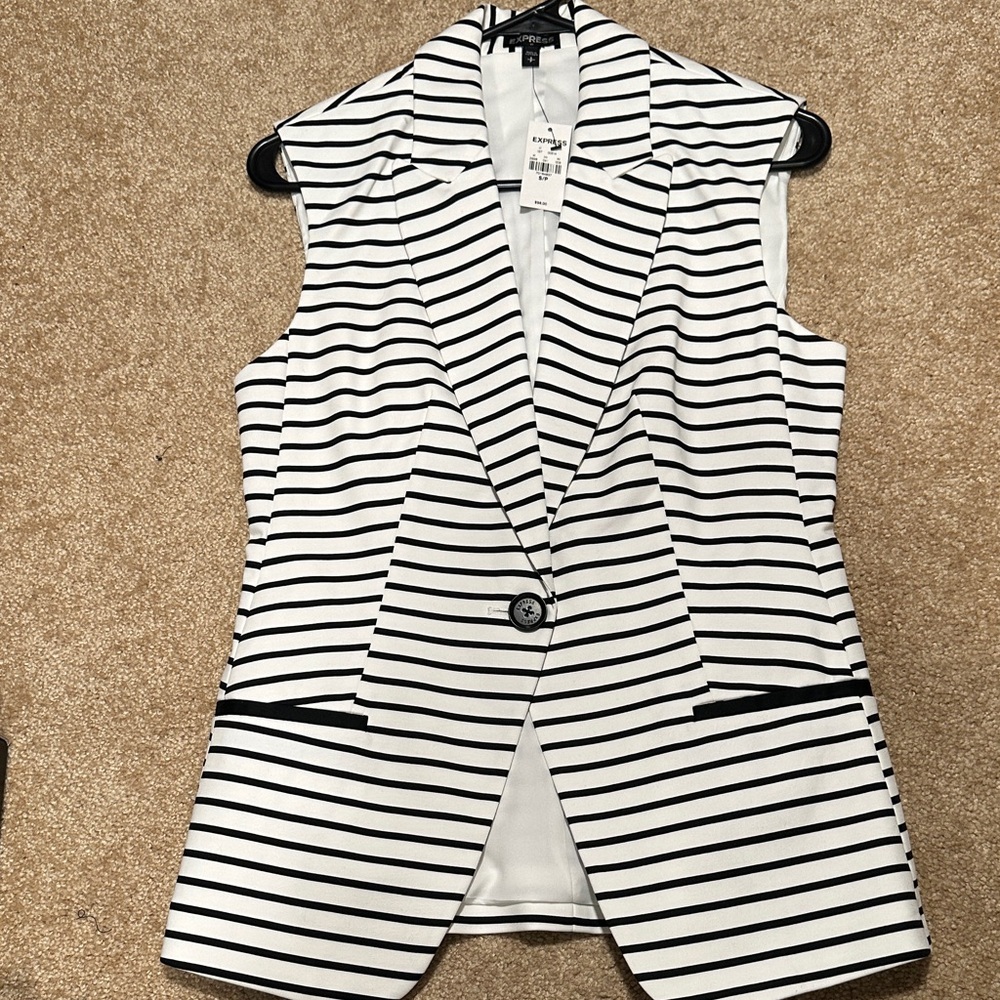 Express Black and White Striped Blazer Vest